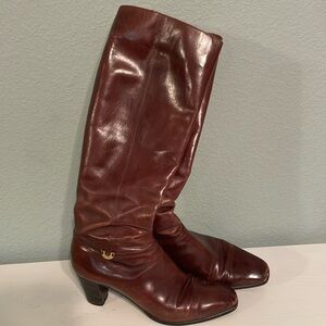 SALVATORE FERRAGAMO Tall Heeled Brown Riding Boots Size 5.5 Narrow SEE PICS